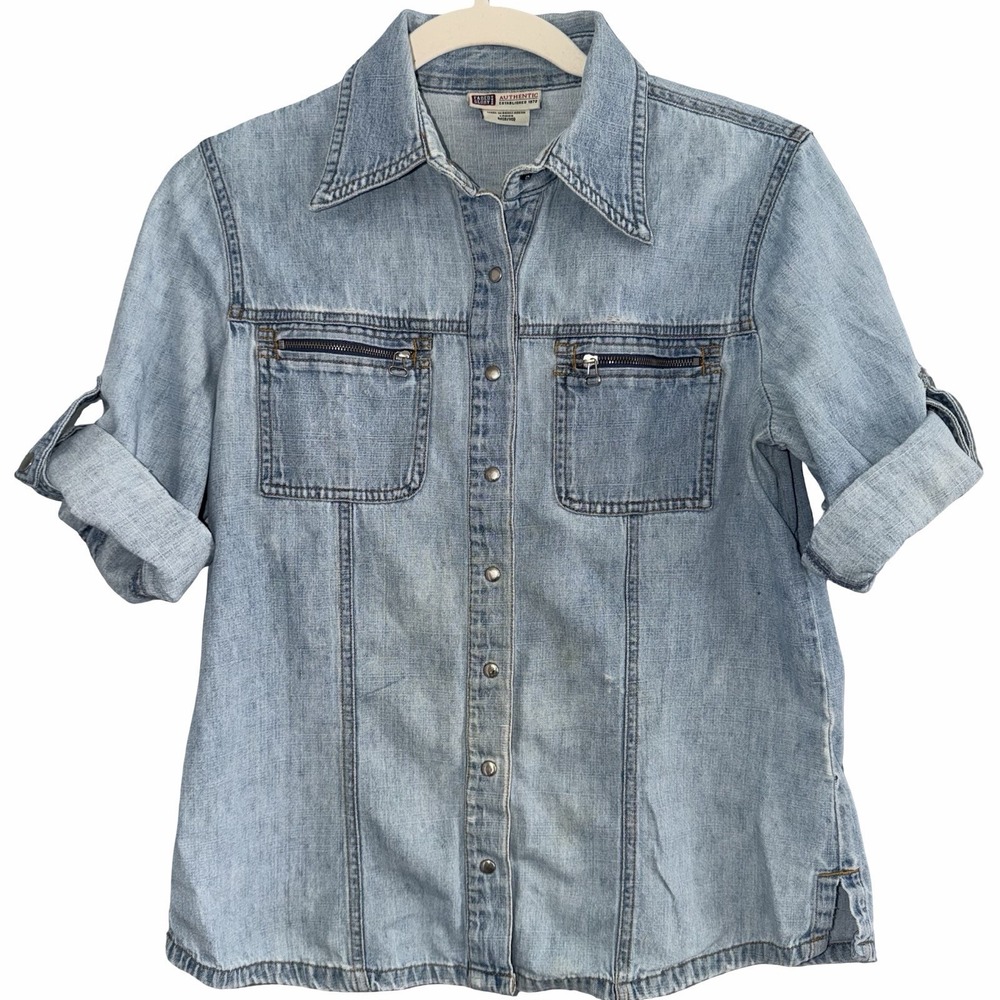 Y2K Faded‎ Glory Denim Snap Button Shirt. Medium.